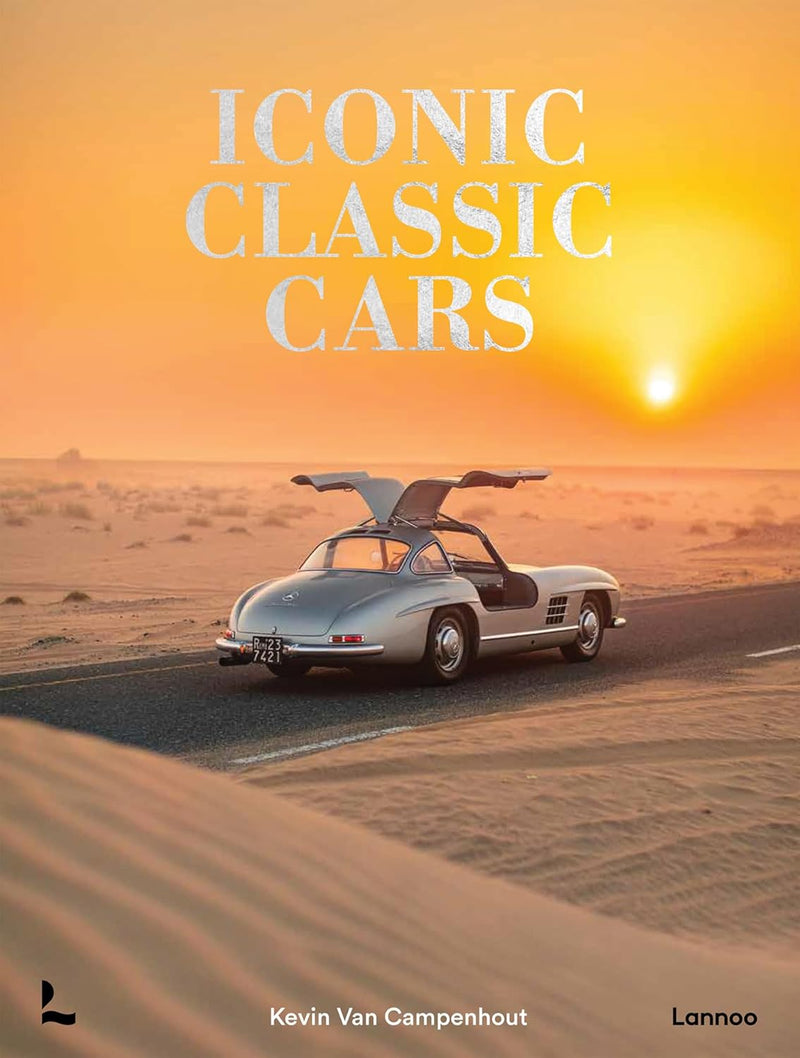 ספר מכוניות Iconic Classic Cars - עטיפה קדמית עם מרצדס Gullwing